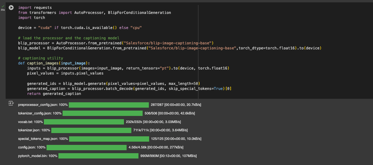 BLIP captioning model in action, generating descriptions for our training images